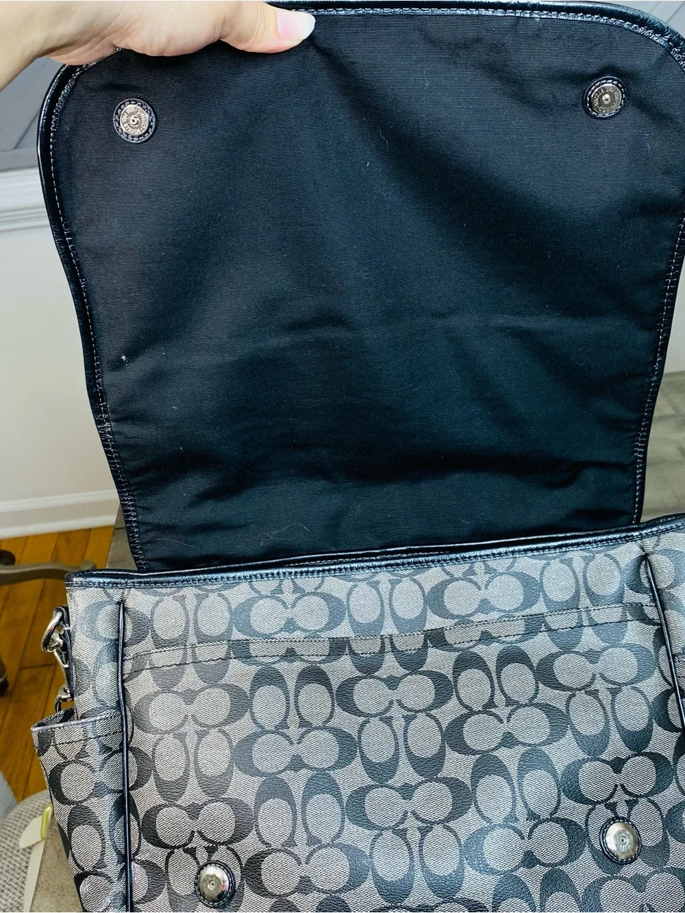 Coach Signature Coated Canvas Baby Diaper Messenger Bag Black Gray F18373